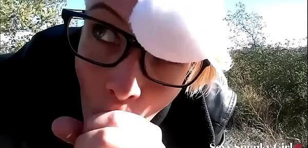  Christmas Outdoor Blowjob  Cum on My Glasses